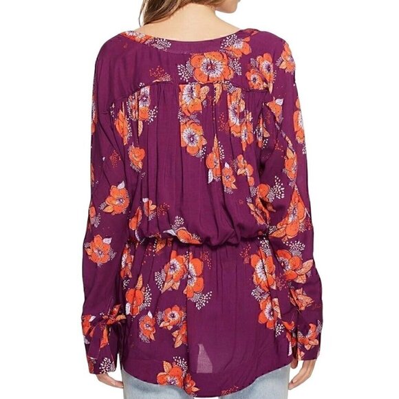 Free People Floral Flowy Tuscan Dreams Long Sleeve Wrist Tie Tunic Women’s S - Picture 8 of 14